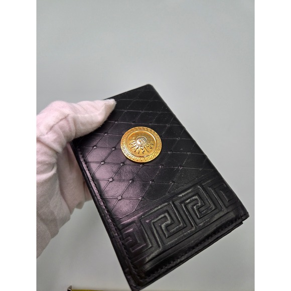 Versace Black Leather‎ Wallet Medusa Coin Logo Greek - Picture 7 of 12